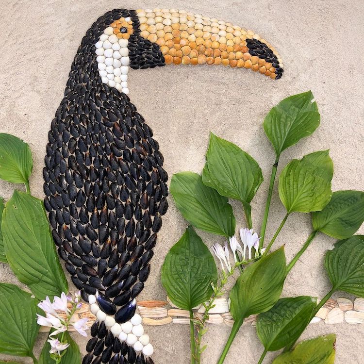 Artist Creates Charming Animal Portraits From Shells At The Beach