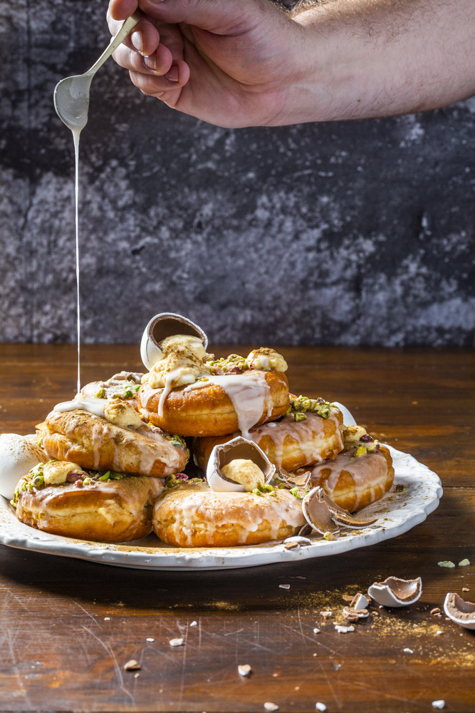 Pickled fish with spiced golden sultana hot cross buns, curried apricot