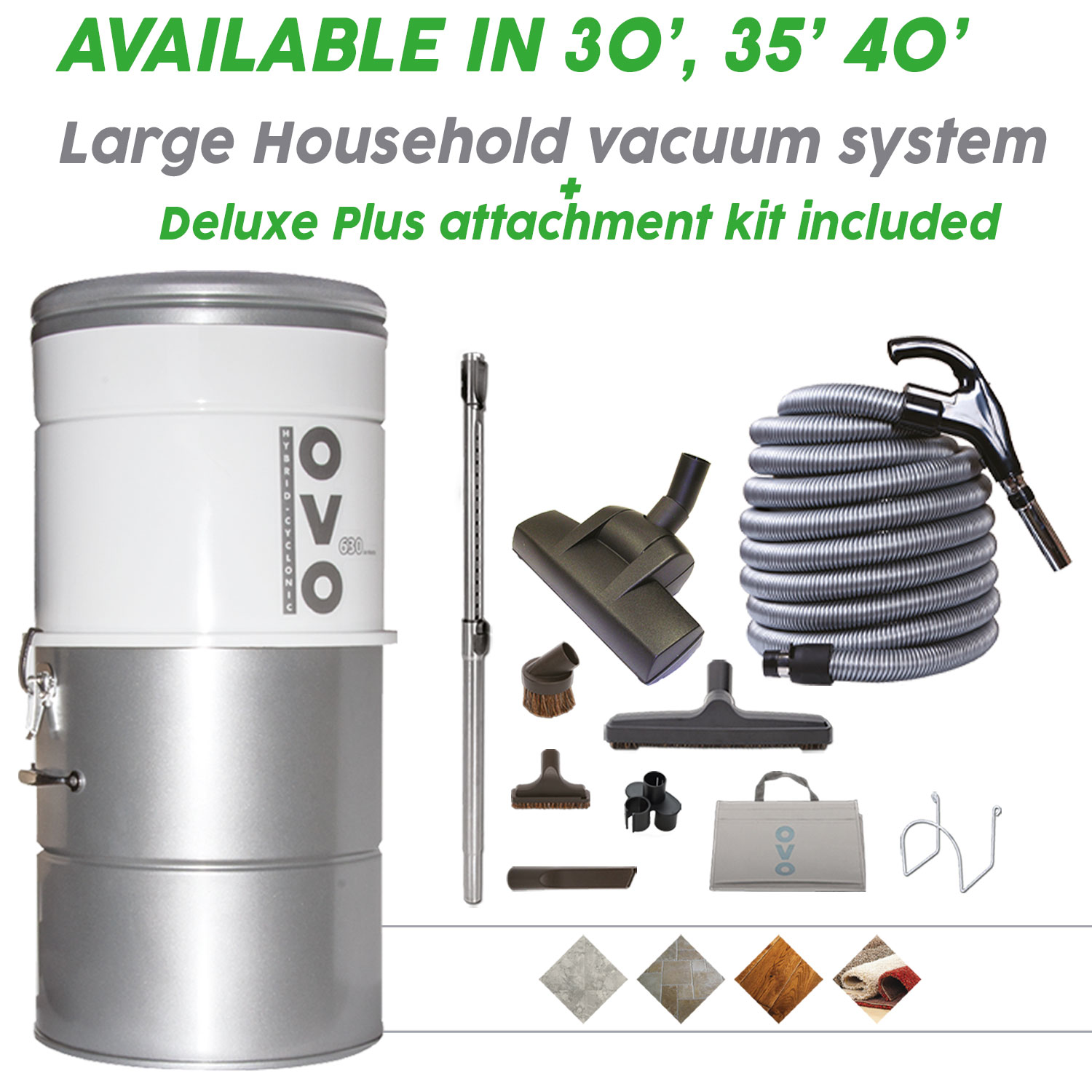Large Household Hybrid Central Vacuum System 630AW25L + Deluxe Plus Attachment kit OVO