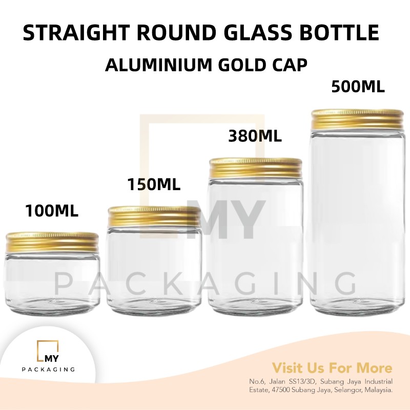 STRAIGHT ROUND GLASS BOTTLE WITH ALUMINIUM CAP 100ML500ML CAN USE