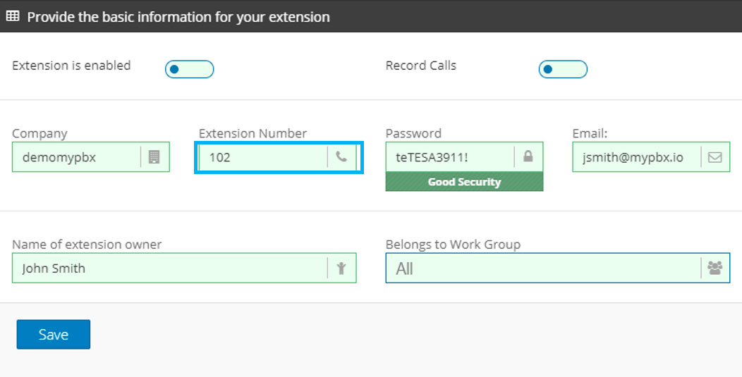 Create a PBX extension Add a myPBX extension