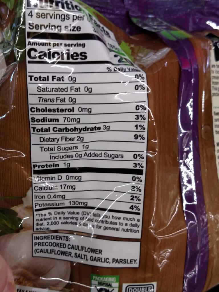 Riced Cauliflower label
