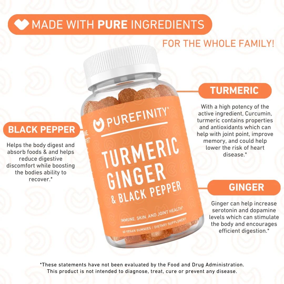 Turmeric Ginger and Black Pepper Gummies PUREFINITY