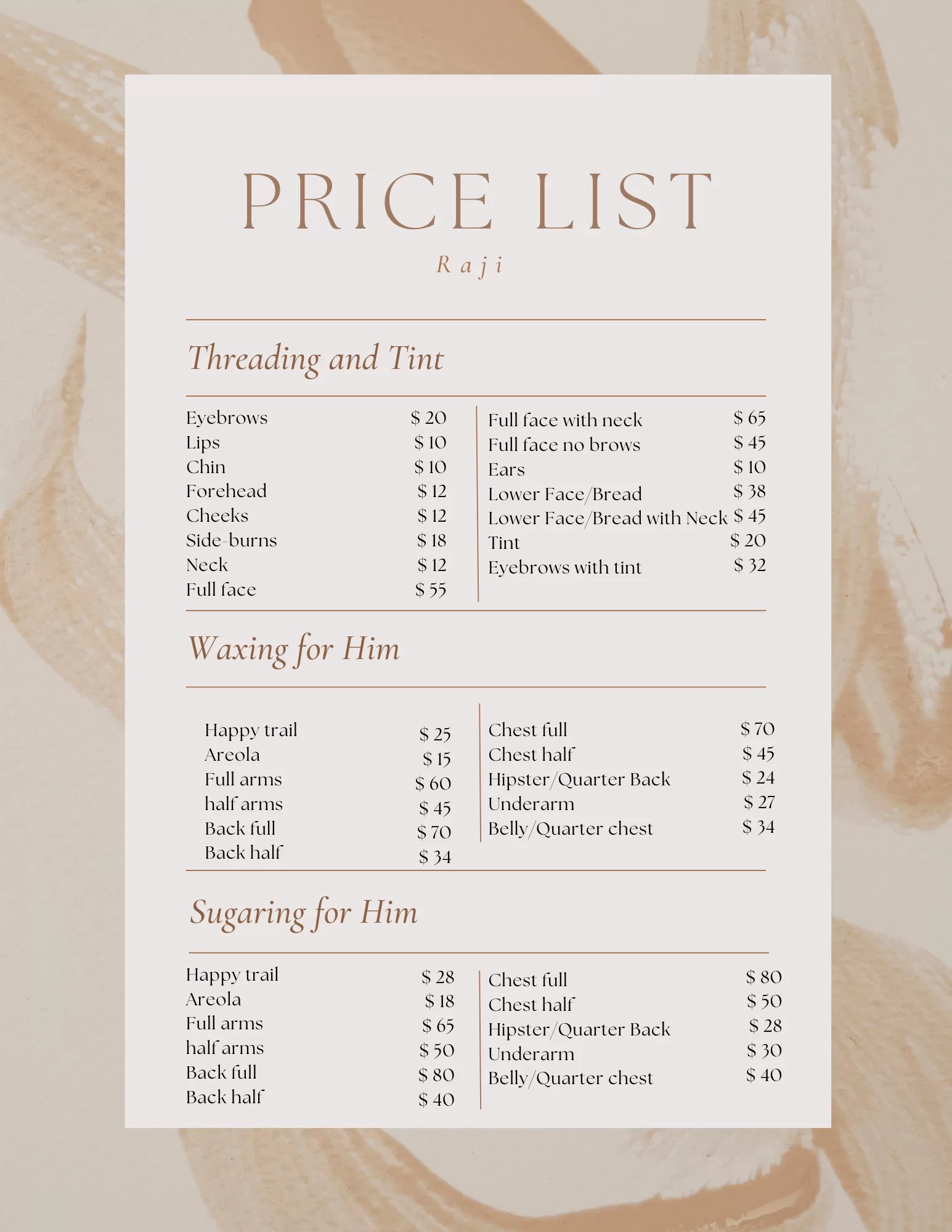 Prices Threading and Waxing in Bethesda, MD