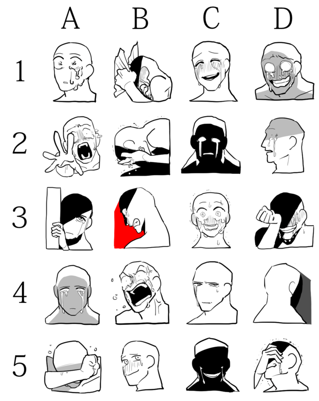 blushing face drawing meme, mad face drawing meme, and sad face drawing