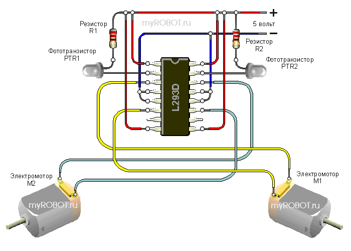 Схемы домашних самоделок. Схема управления моторчиком машинки. Простейший робот на микросхеме l293. Схема подключения моторчика для самоделок. Схема подключения моторчика модели машинки.