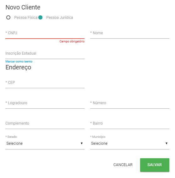 Cadastro rápido de clientes Myrp