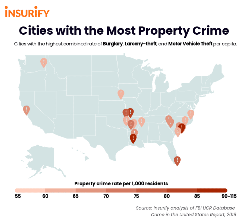 Myrtle Beach has the highest rates of property crime in the United