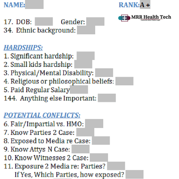 Jury Questionnaire MRR Health Tech