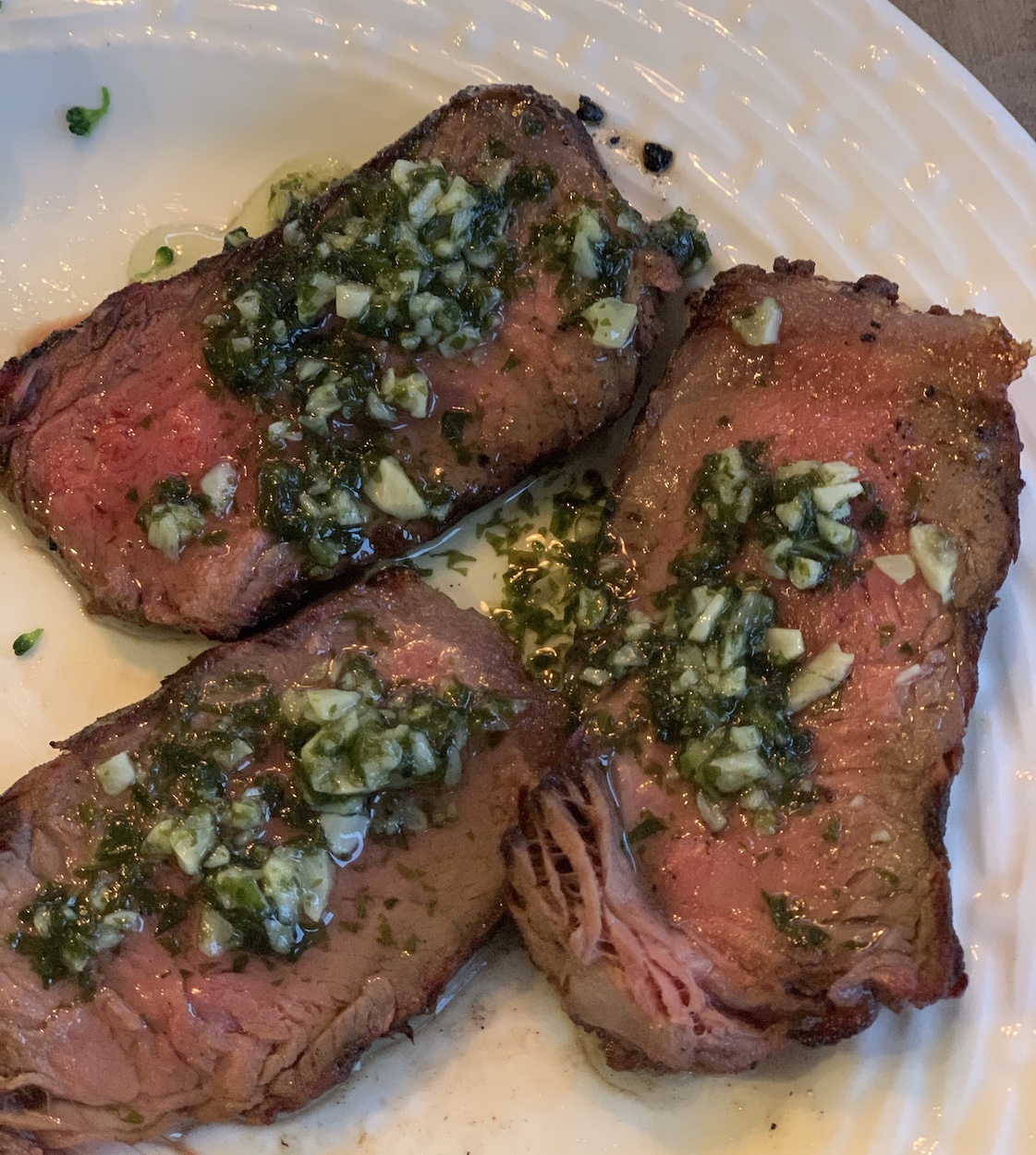 Grilled Steak with Sale' Moniguo, A Garlic and Basil Sauce My Savory