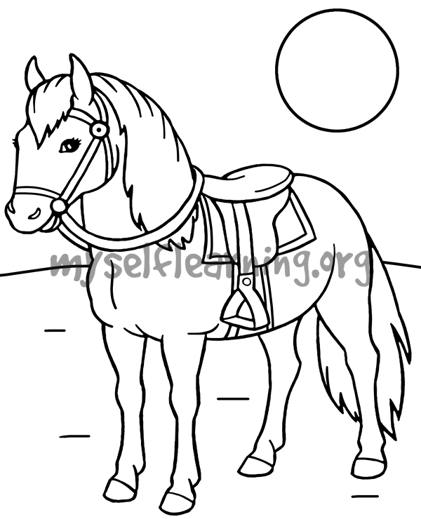 Horse With Saddle Coloring Sheet | Instant Download - Myselflearning.org