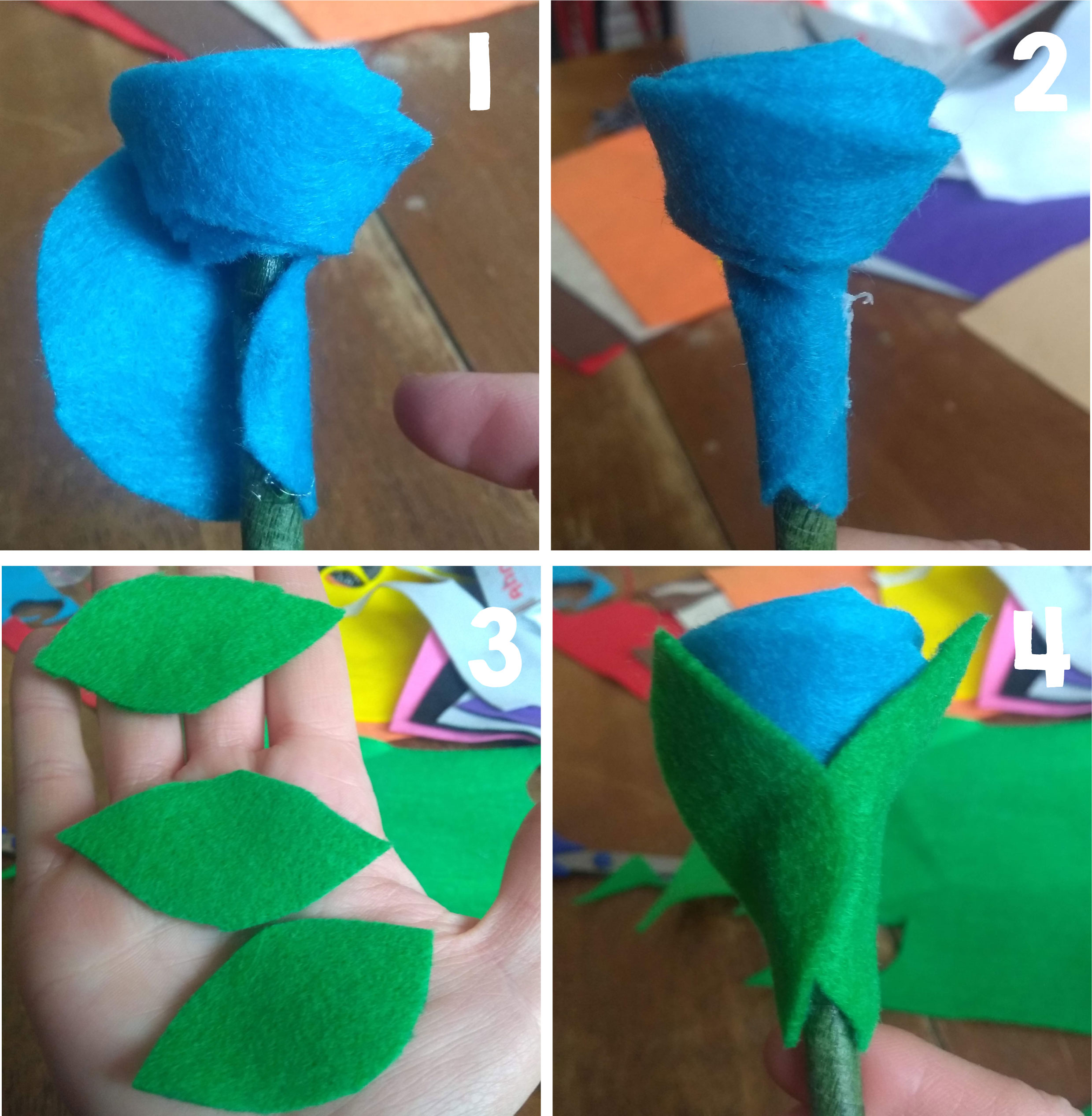Rolled felt flower pens