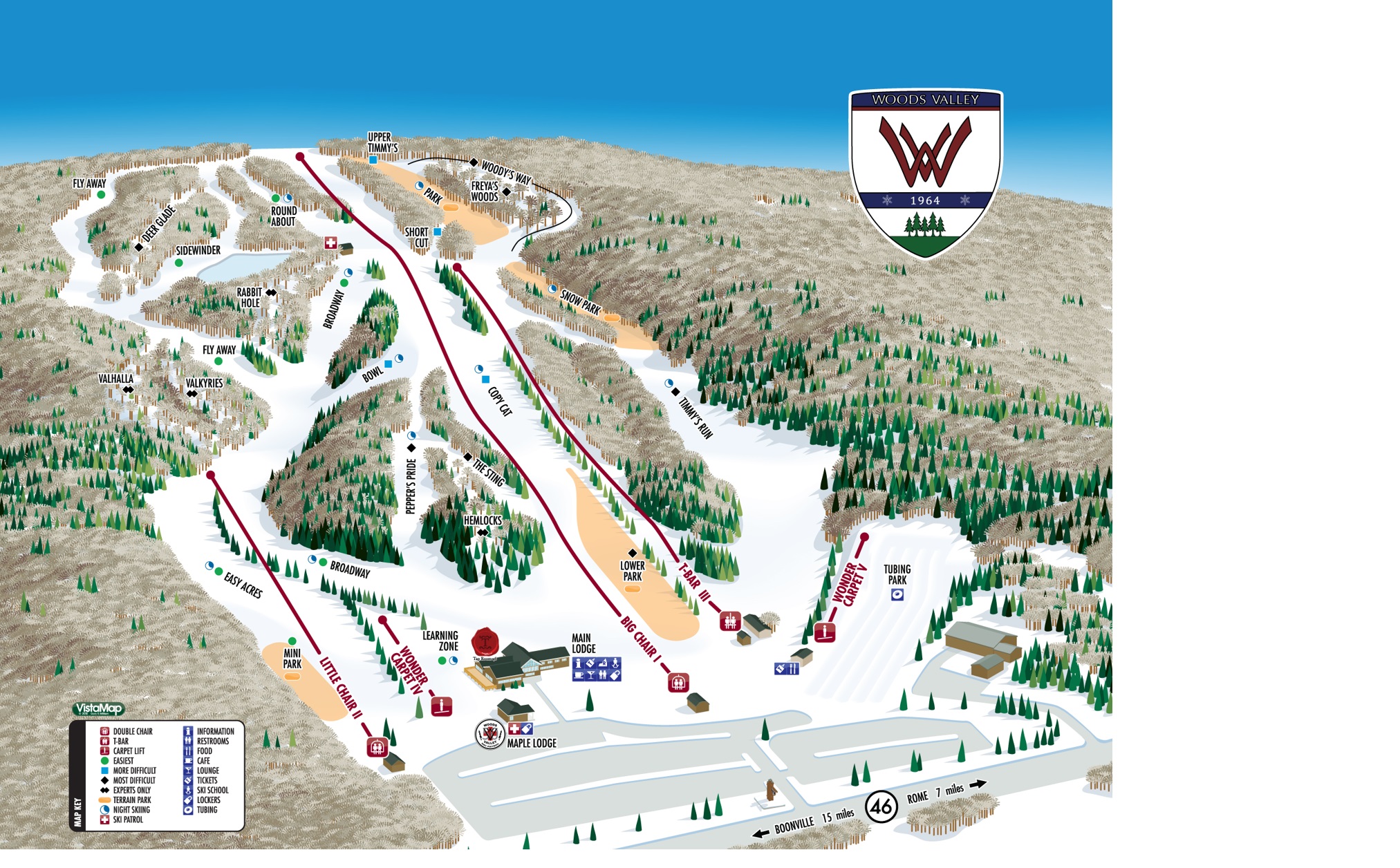 Ski Trail Map for Woods Valley Ski Area in Westernville, NY