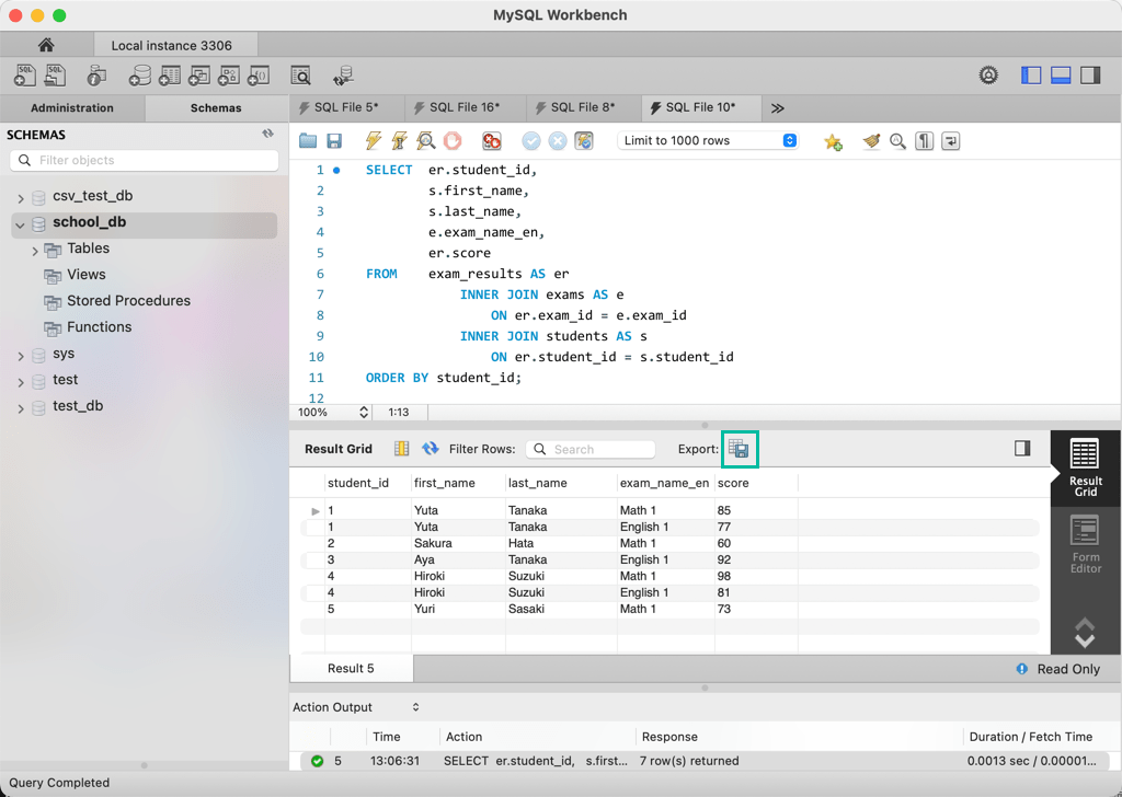 MySQL Workbench でクエリー結果を CSV ファイルにエクスポートする方法 MySQL Workbench の使い方