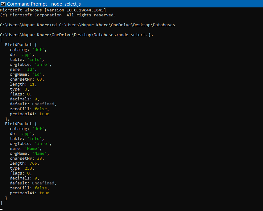 Select Data From MySQL Using NodeJS MySQLCode