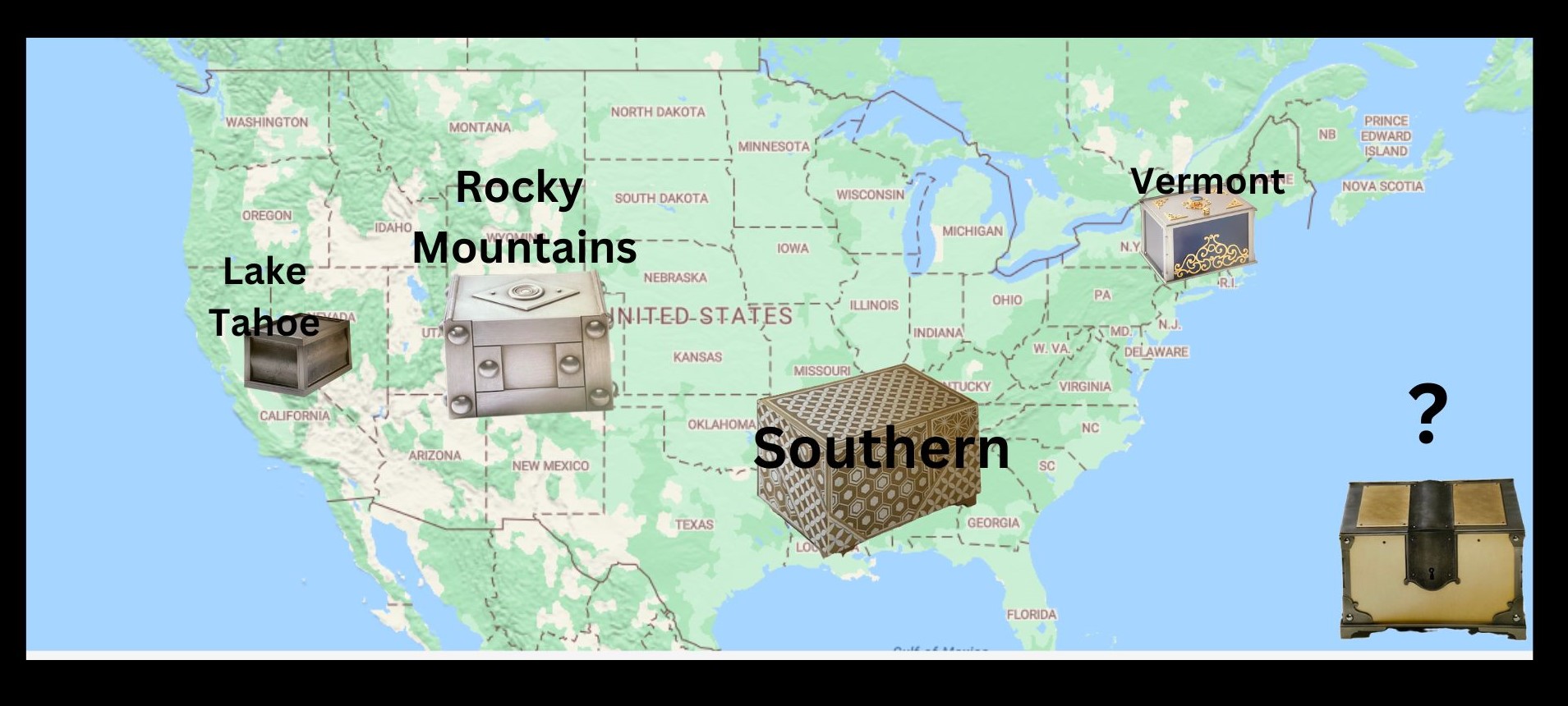 Treasure Box Locations Map for There's Treasure Inside Treasure Hunt