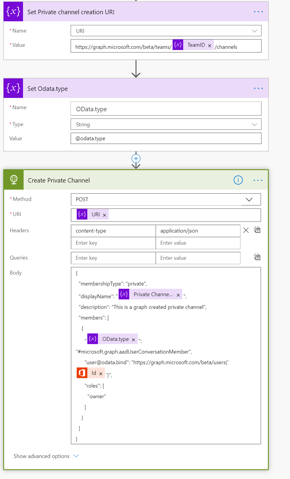 Create a Teams Private Channel using Graph API and Power Automate (Flow