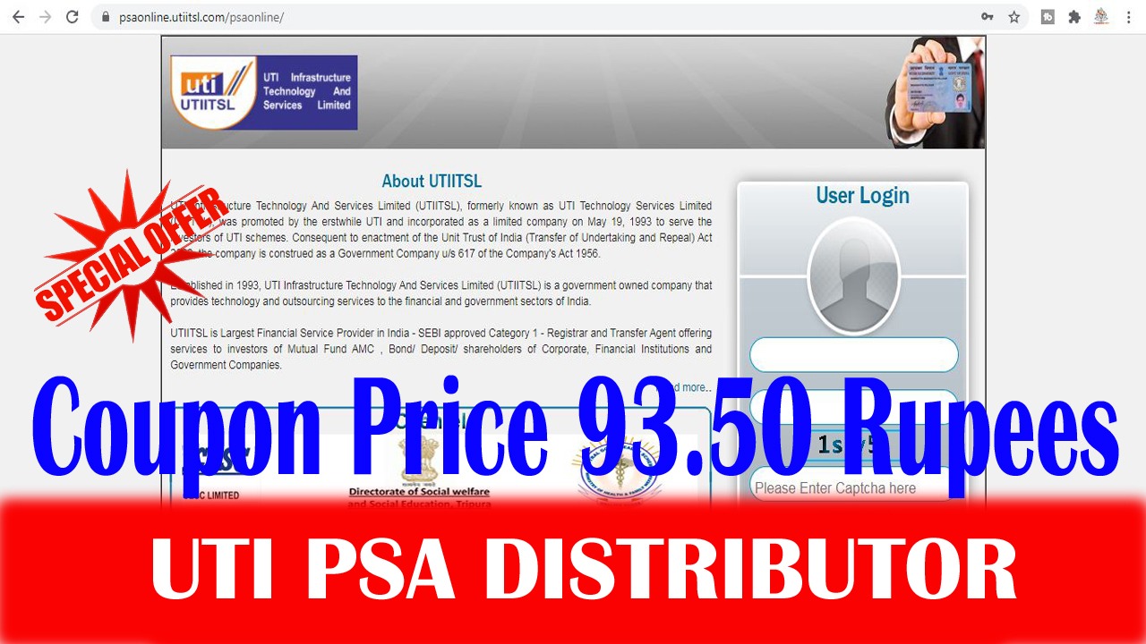 Pan Card Distributor Coupon Price 93.50 Rupees Only UTI PSA