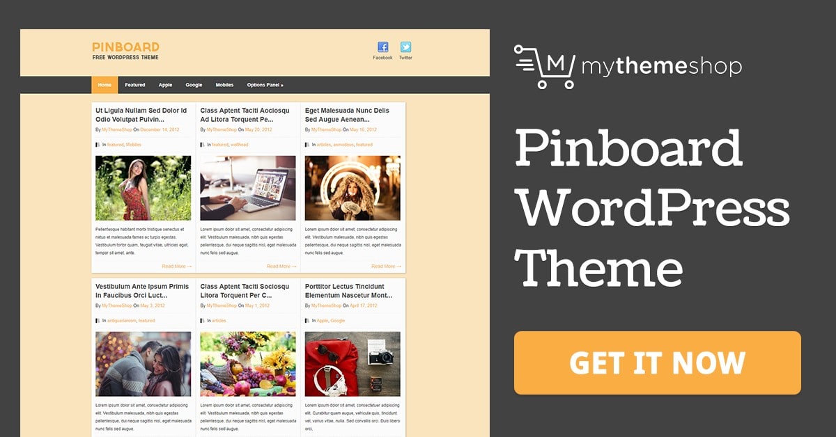 Pinboard Free Pinterest styled WordPress Theme