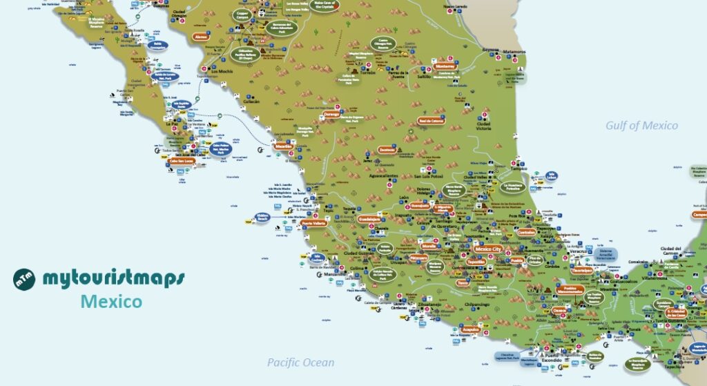 Interactive travel and tourist map of MEXICO