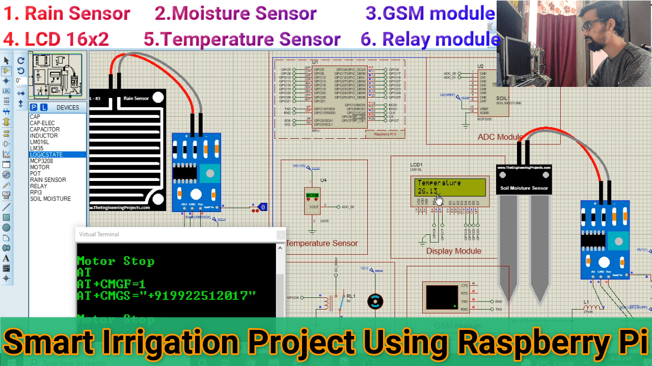 smart irrigation system using raspberry pi Proteus Simulation