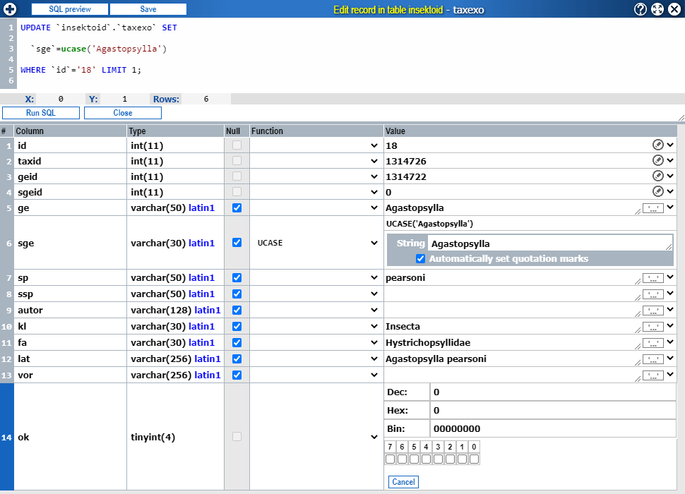 Edit records in MySQL and MariaDB tables