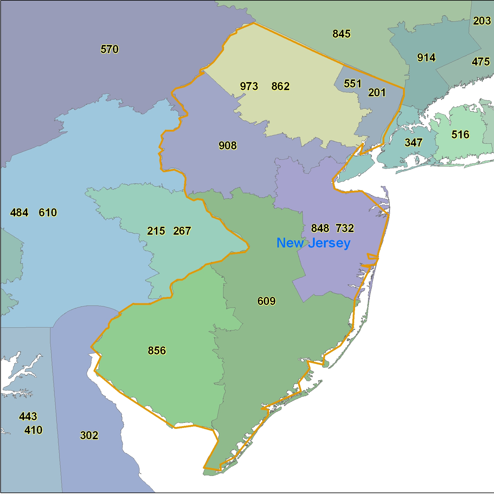 Jersey Area Code Map New Jersey Area Code Maps New Jersey Telephone Area Code Maps Free