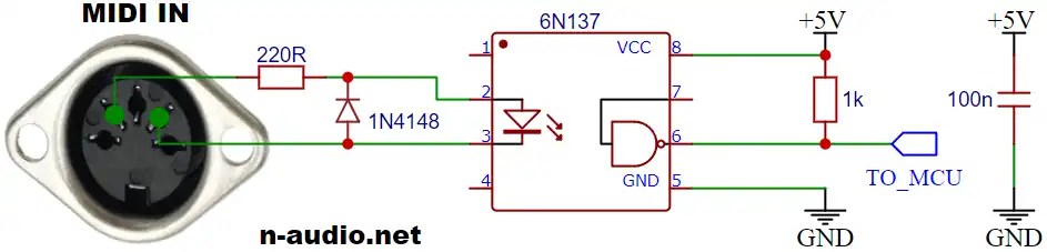 Designing MIDI in and MIDI out schematics