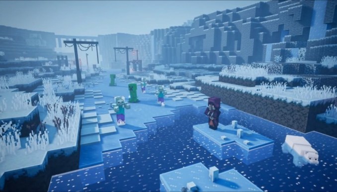 Das Bild zeigt eisige Landschaften in "Minecraft Dungeons".
