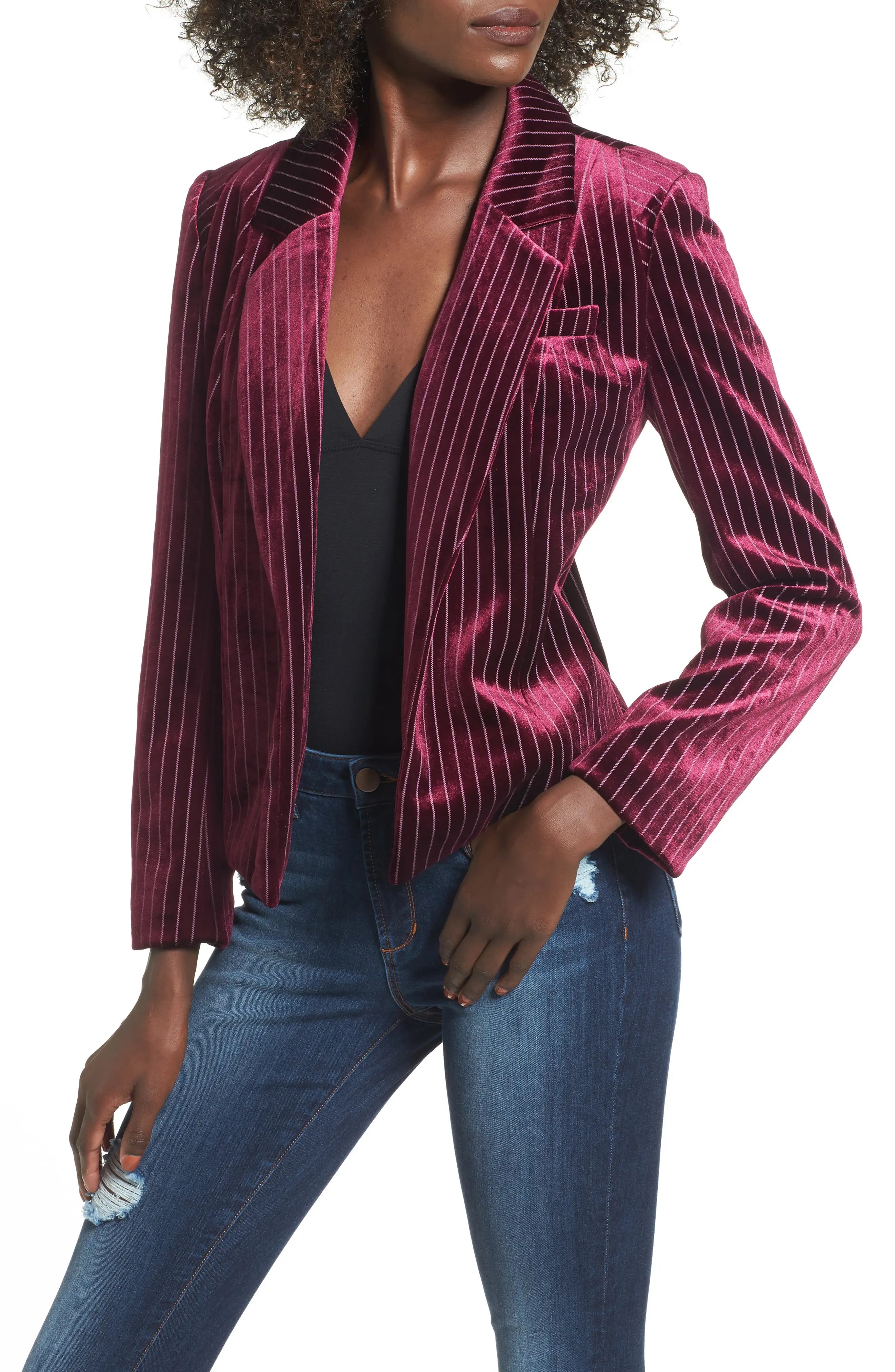 Leith Stripe Velour Blazer Nordstrom