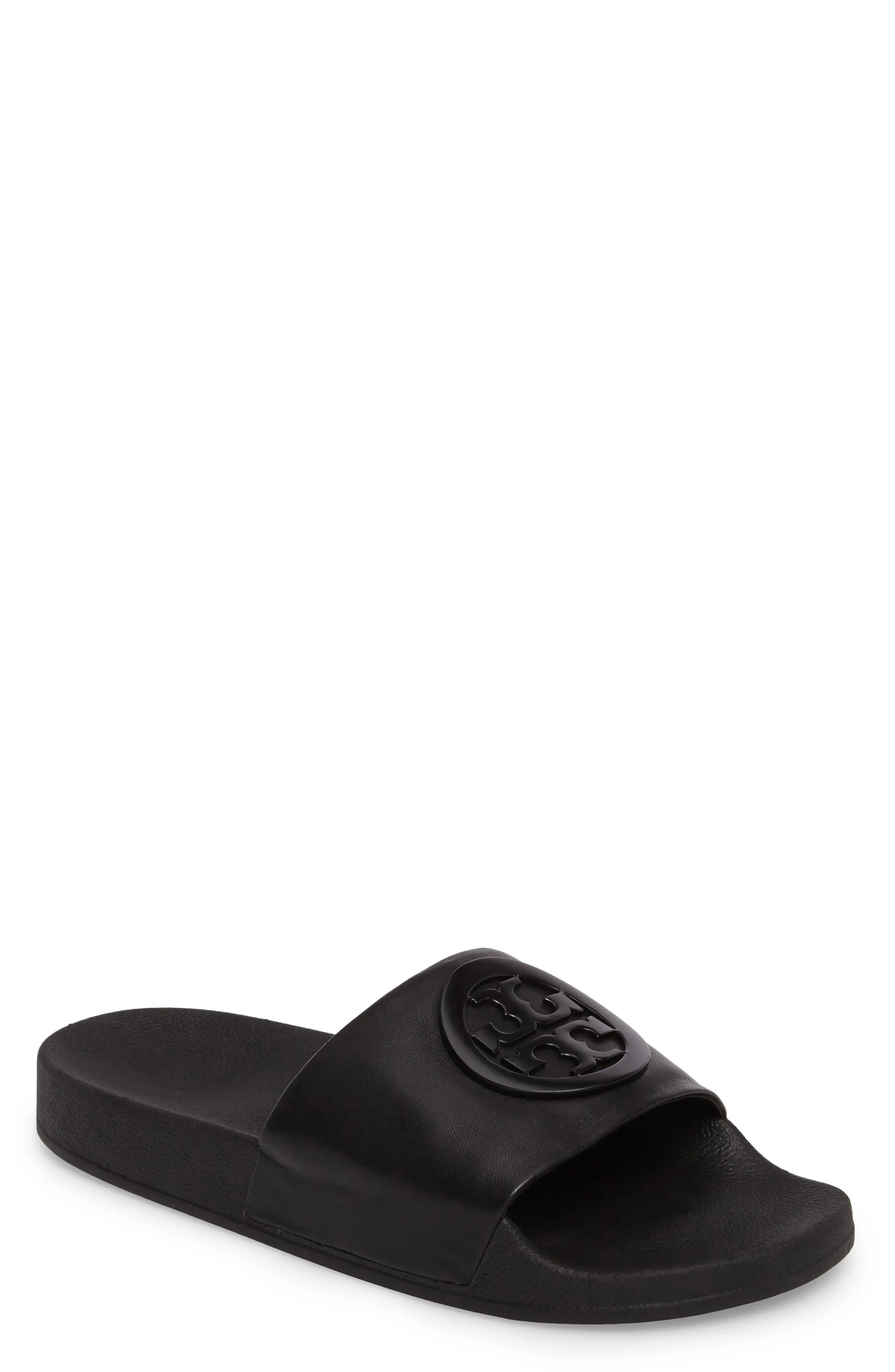 Tory Burch Women'S Lina Leather Pool Slide Sandals In Black ModeSens