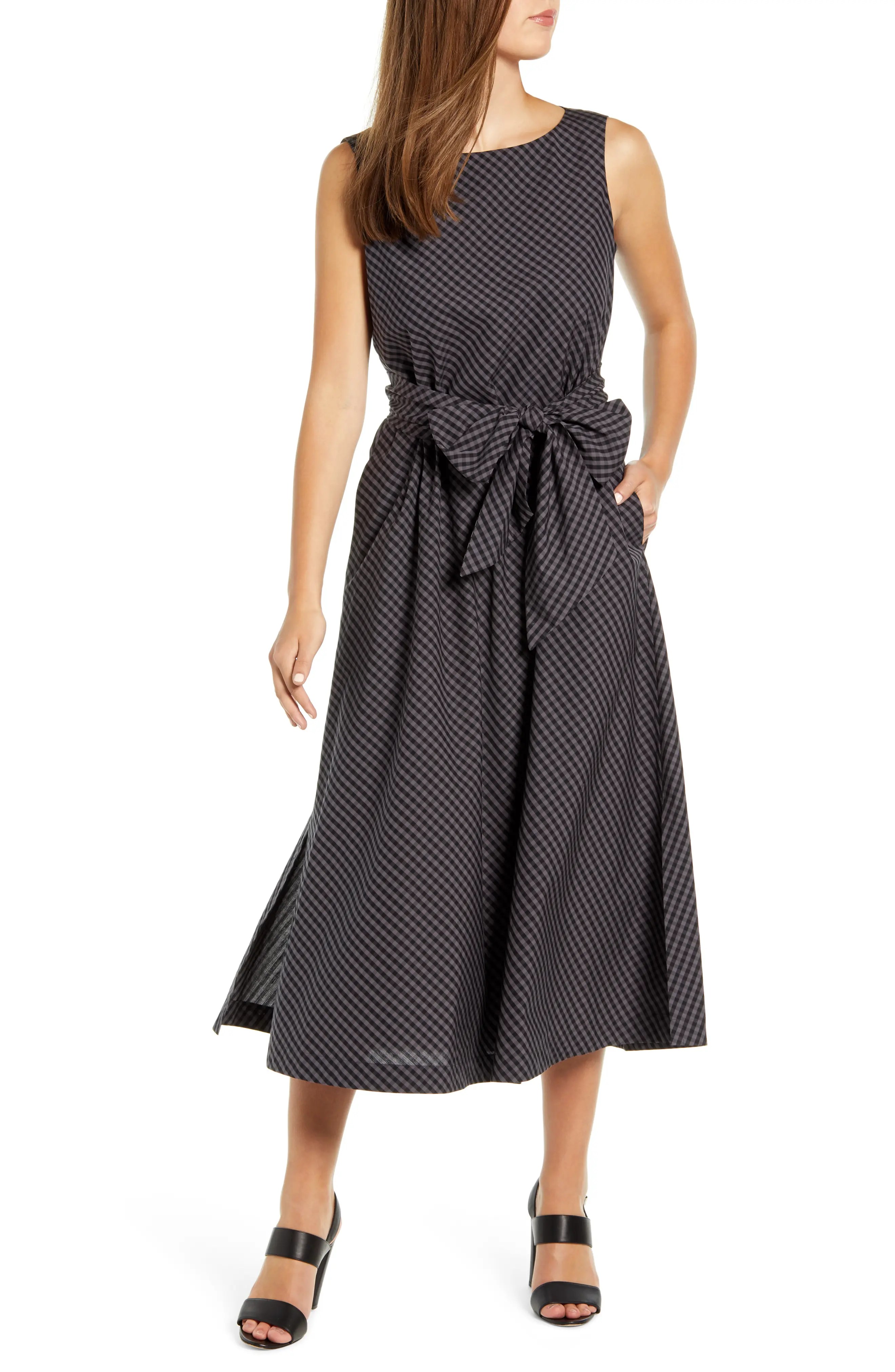 Anne Klein Check Cotton Midi Dress Nordstrom