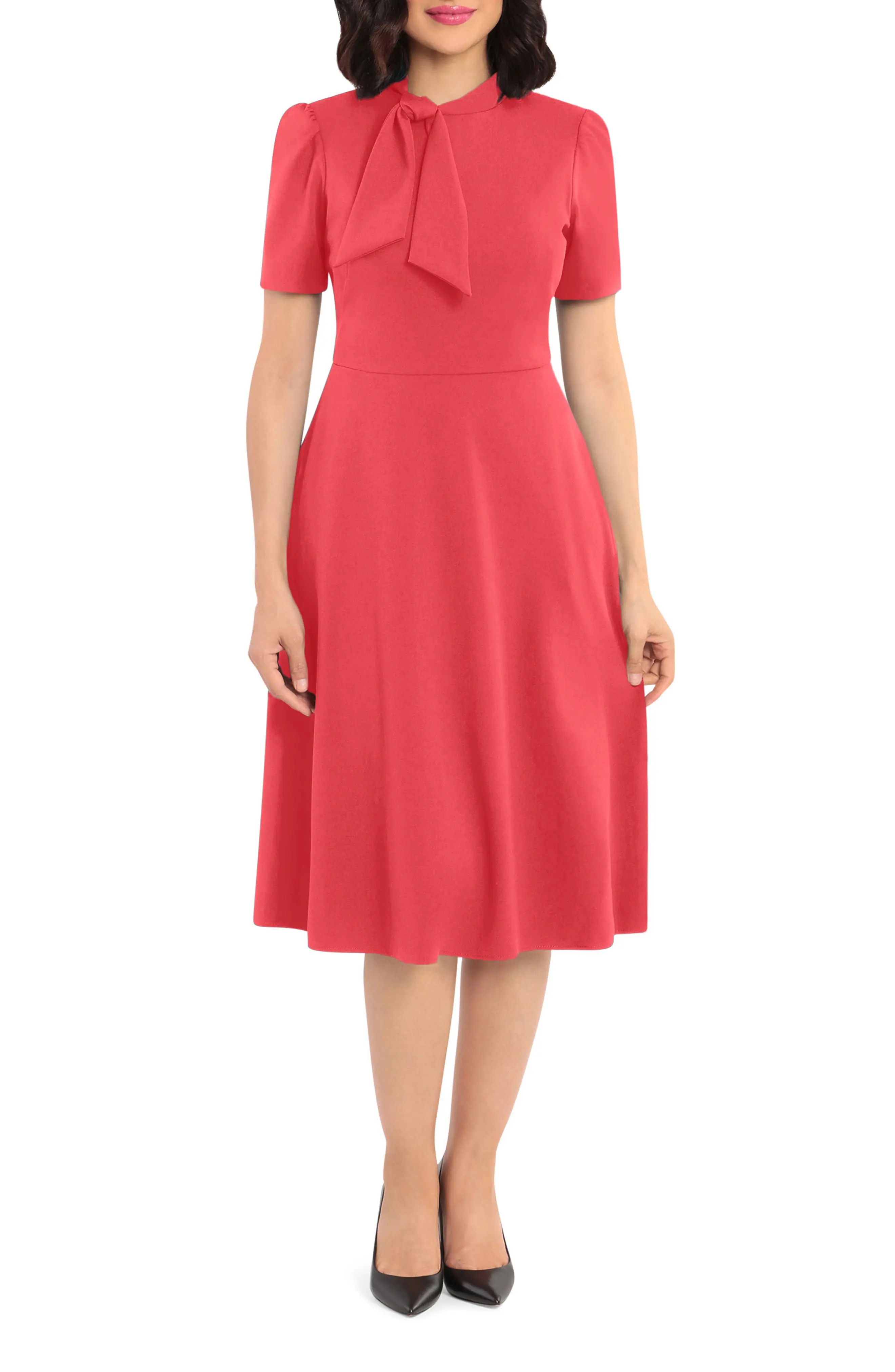 Maggy London Short Sleeve Necktie Midi Dress Nordstromrack