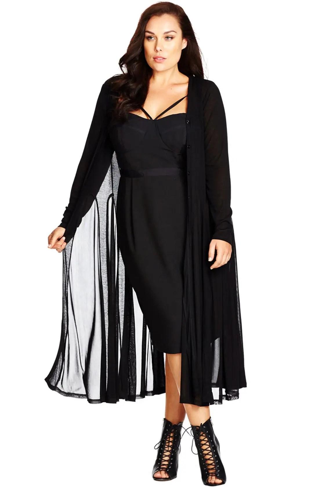 City Chic Sheer Longline Cardigan (Plus Size) Nordstrom