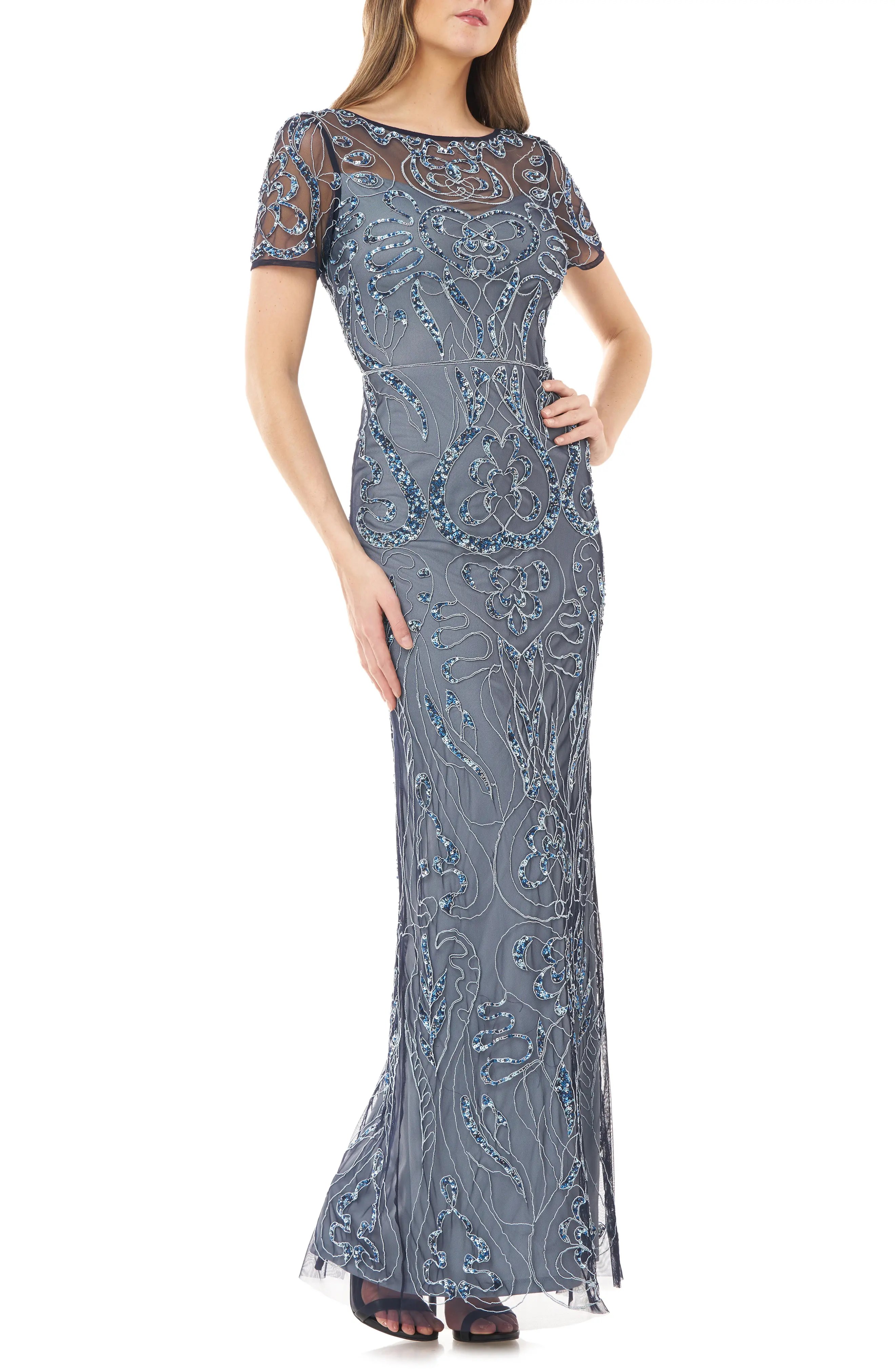 JS Collections Sequin Embroidered Column Gown Nordstrom