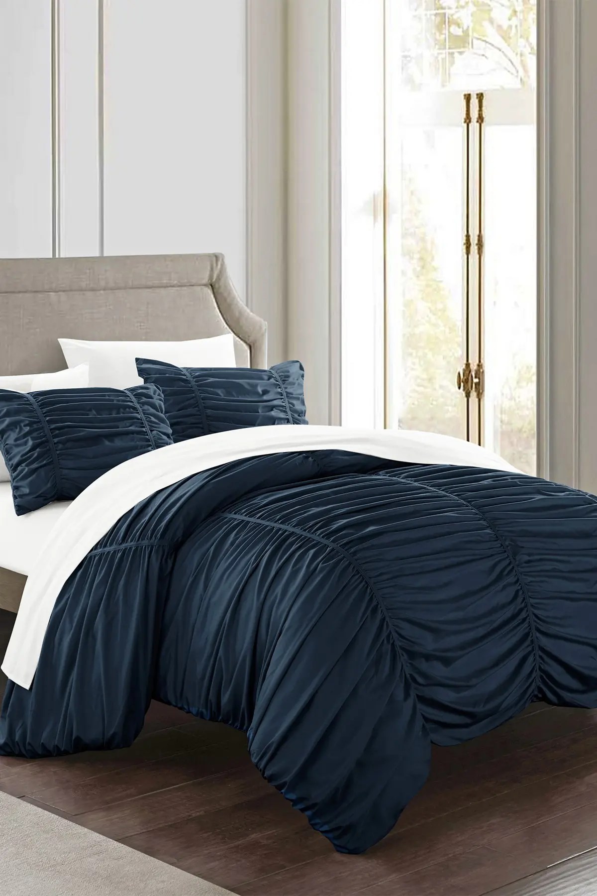 Chic Home Bedding Kleia Contemporary Striped, Ruched, & Ruffled King