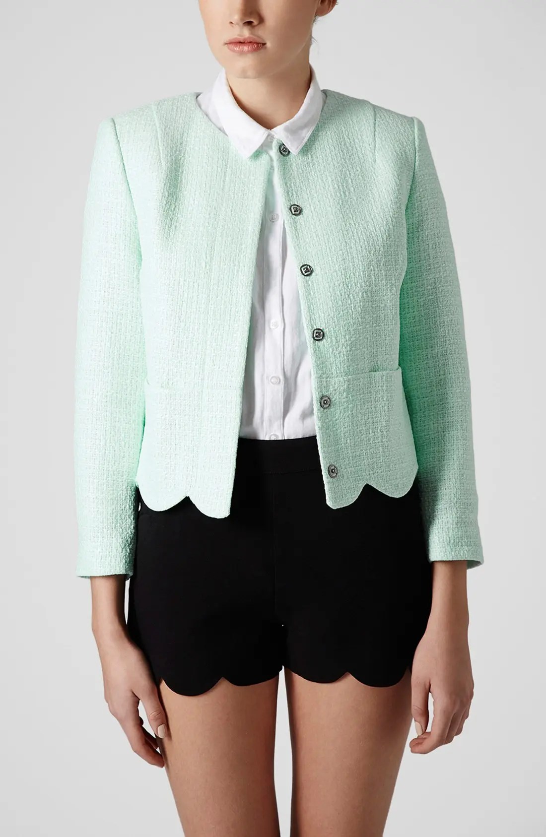 'Betty' Scalloped Coated Bouclé Jacket Nordstrom