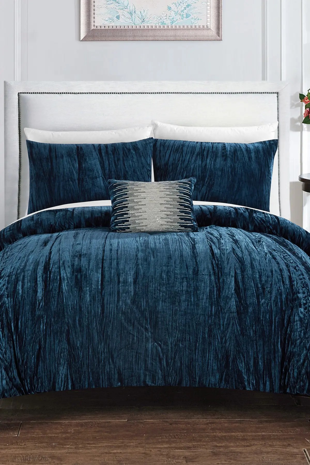 Source high quality products in hundreds of categories wholesale direct from china. chic home bedding king merieta rich textured crinkle velvet design comforter 4 piece set navy hautelook