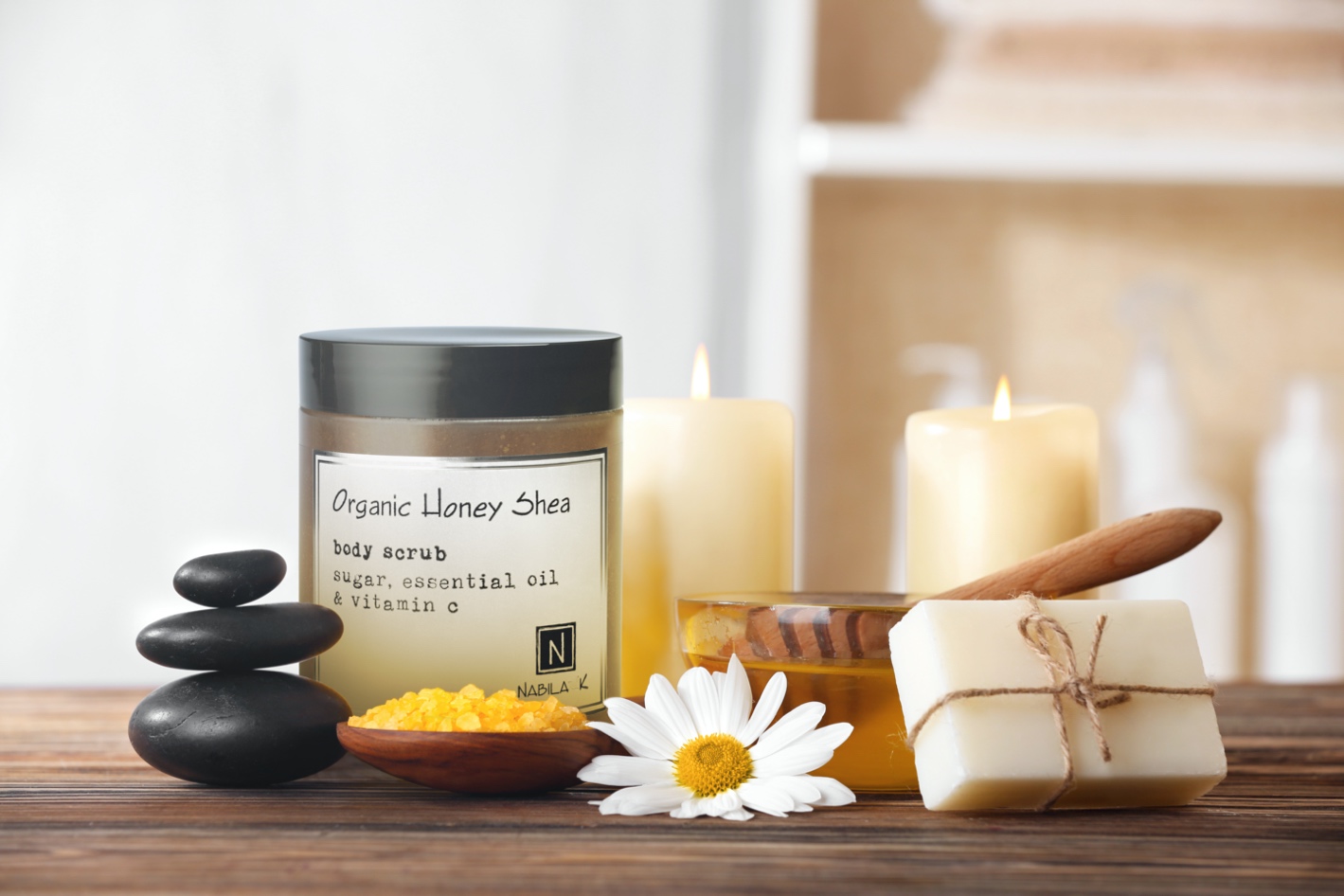 luxury bath oils and body scrubs NABILA K