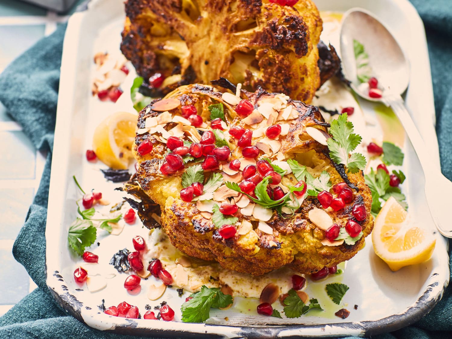 Roasted spiced cauliflower with caramelised garlic yoghurt Nadia Lim