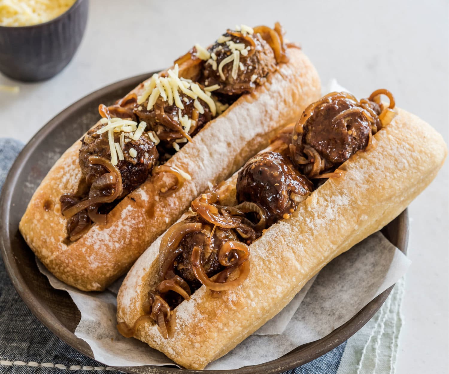 Meatball sub sandwich with honey mustard onions Nadia Lim