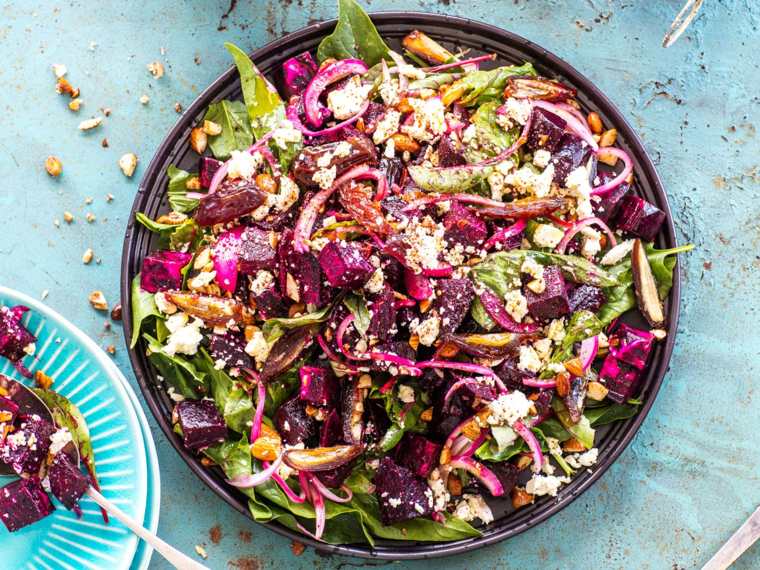 Beetroot, spiced almond, date and feta salad Nadia Lim