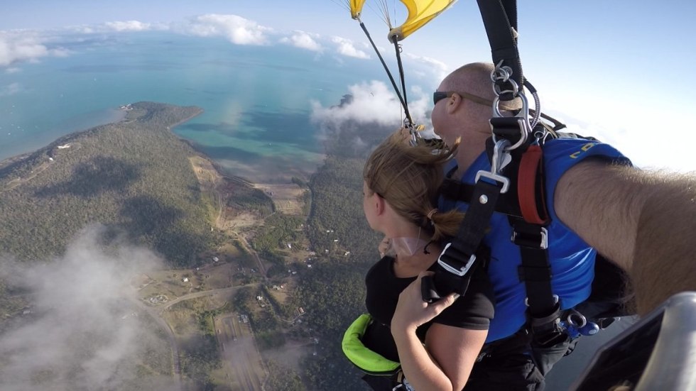 The view just before the landing after the parachute has opened