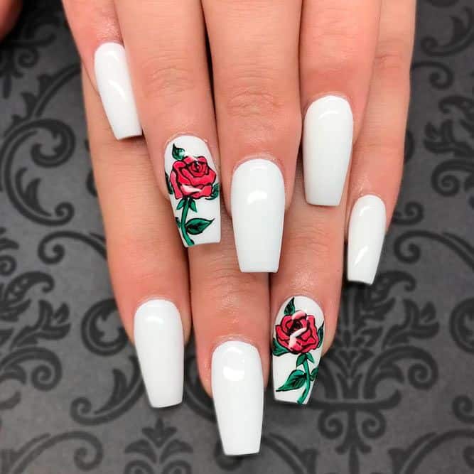 30 Graceful White Coffin Nails That Are Totally Edgy