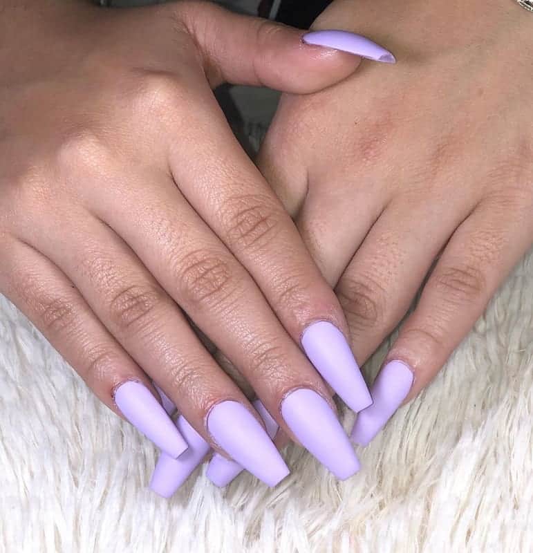 Coffin Matte Lavender Acrylic Nails mighty bonita