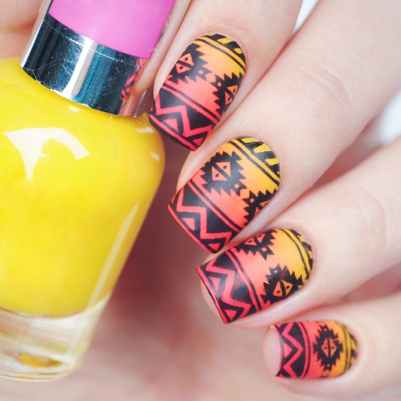 Gradient Matte Aztec Nail Design Tutorial To Spice Up Your
