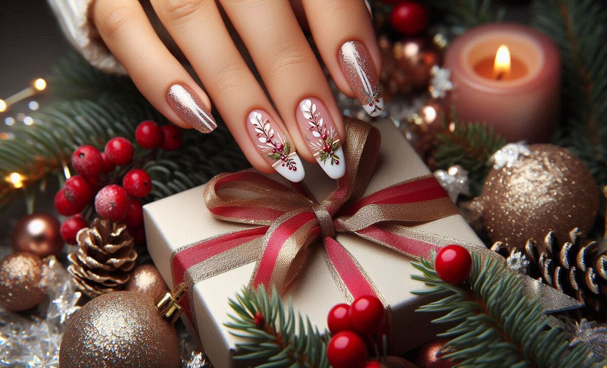 Festive French Manicure With Holiday Twist