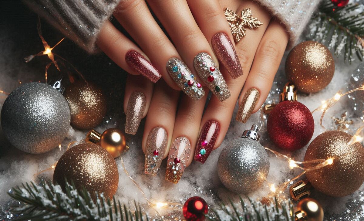 Glitter Christmas Nail Art For Extra Sparkle