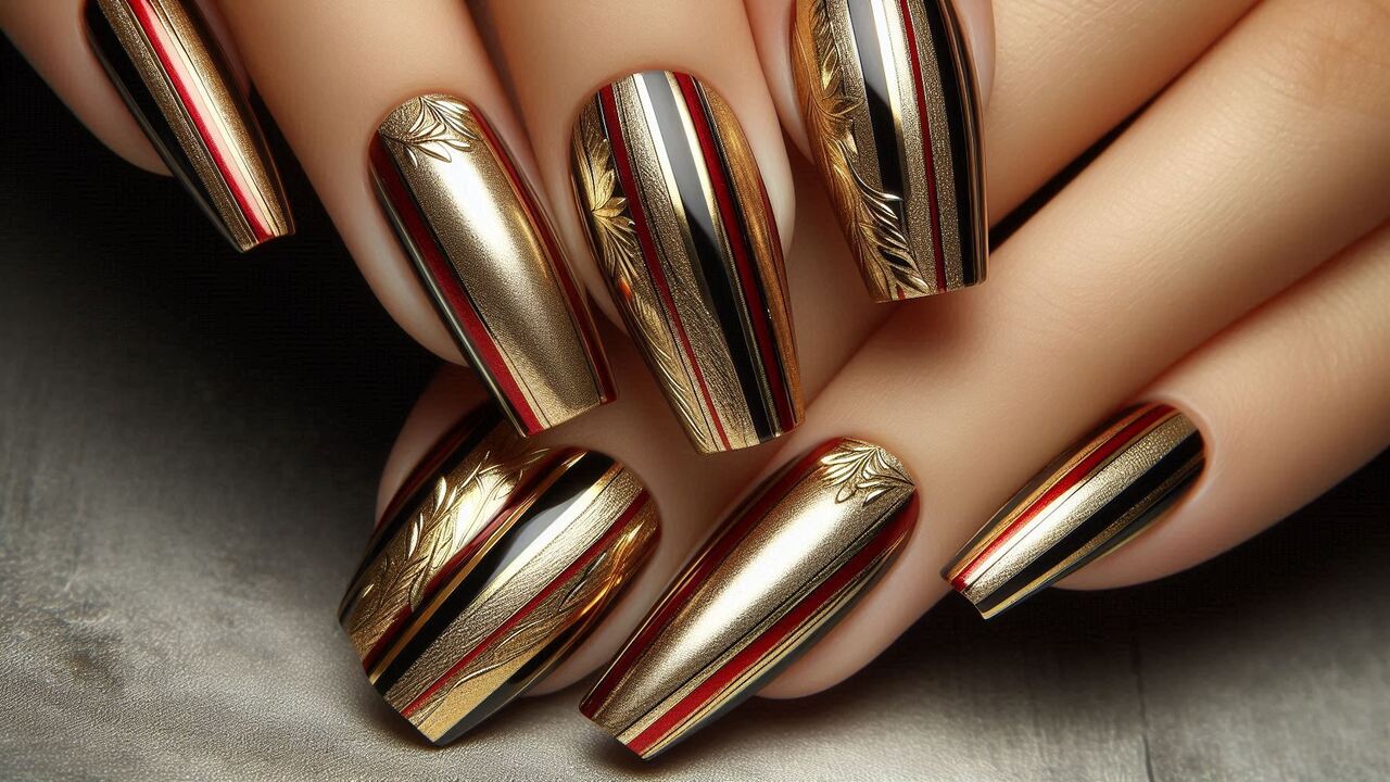 Metallic Gold And Red Stripes