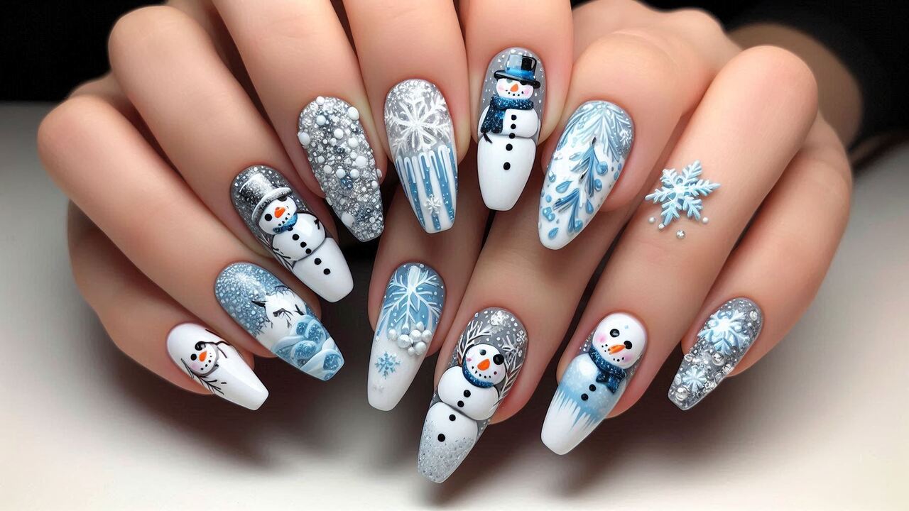 Winter Wonderland Snowman Nails
